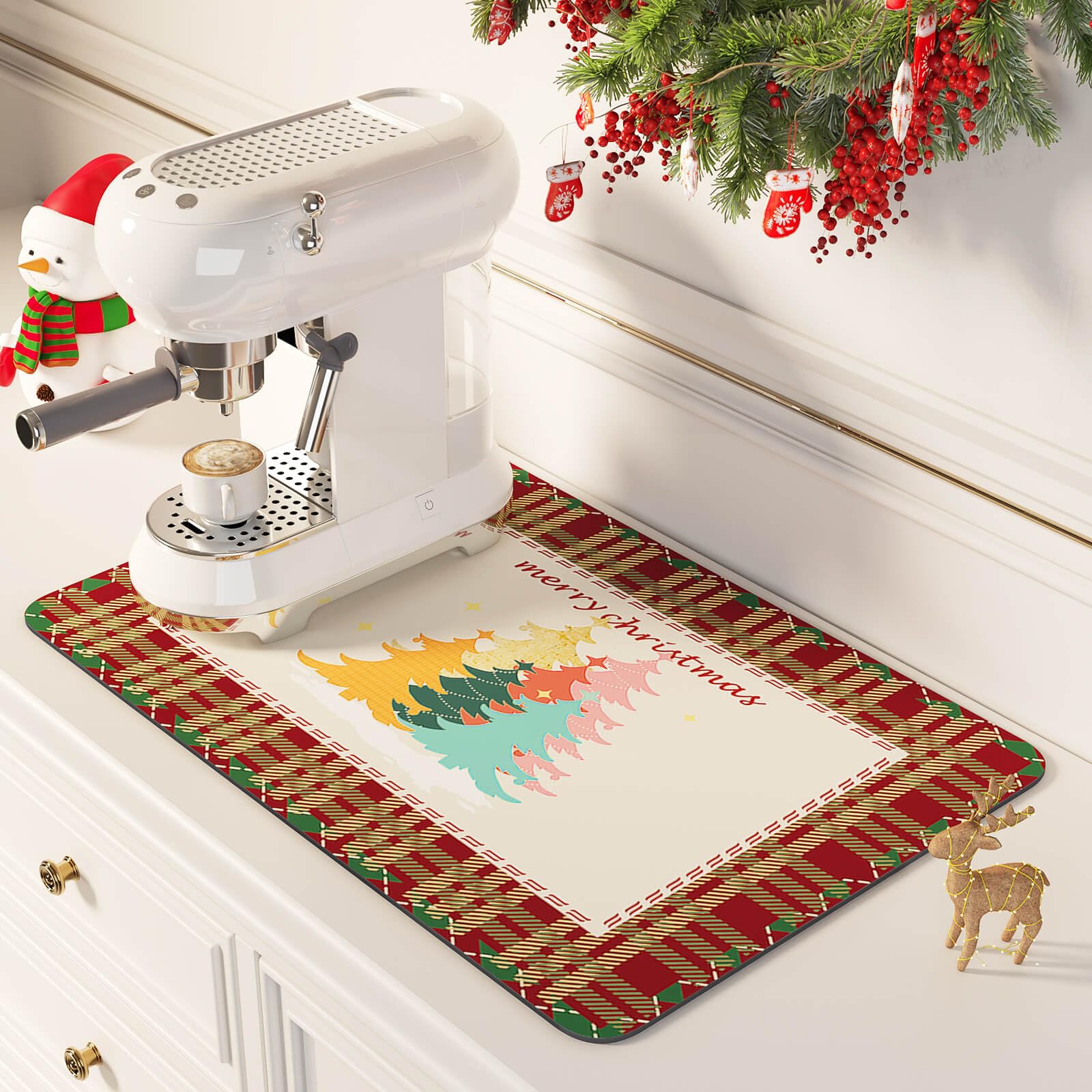 DK177 Coffee Mat - Absorbent Drying Mat with Waterproof Rubber Backing - Fits Coffee Maker, Machine, Pot, Espresso Machine