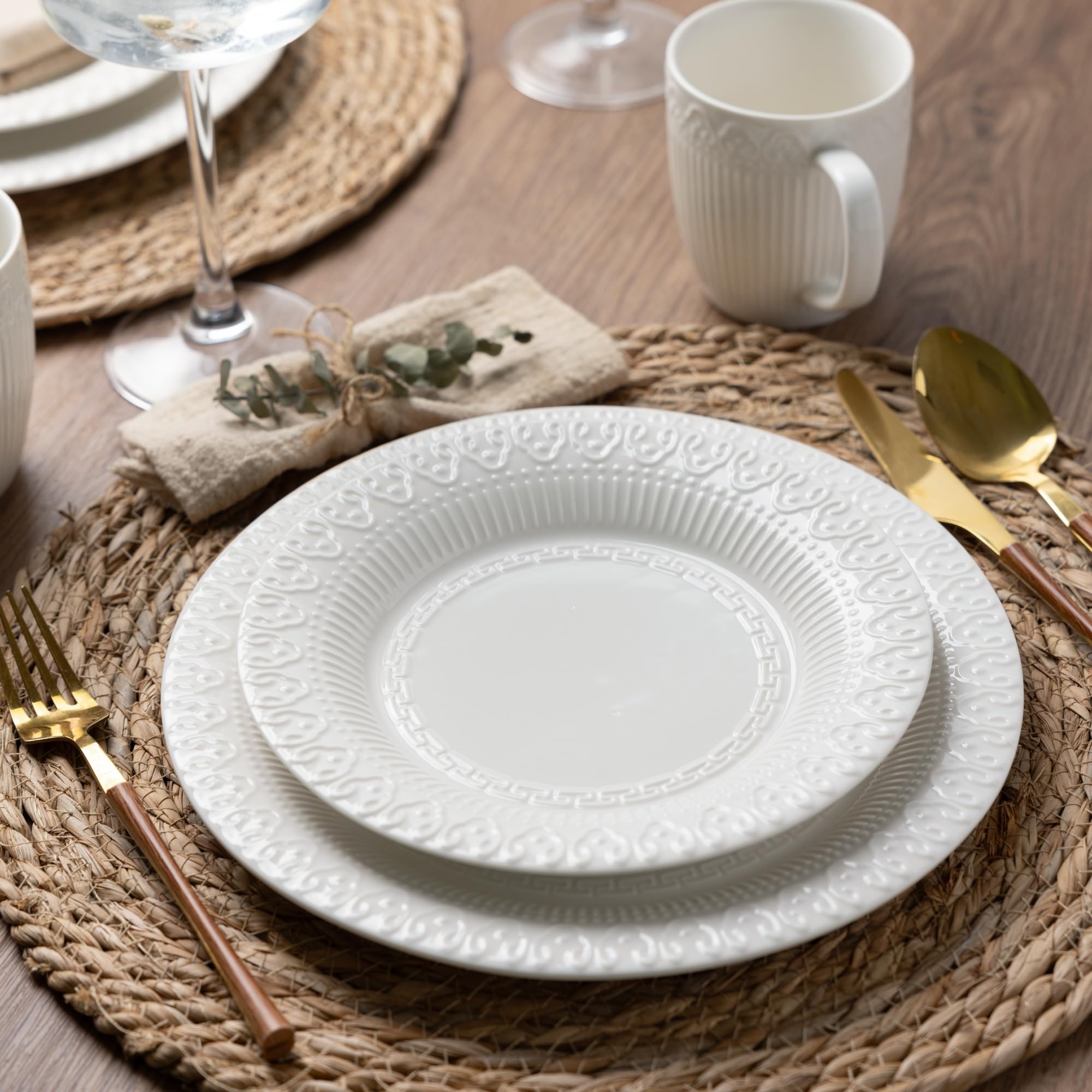 AmorArc Ceramic Dinnerware Sets for 4, 12 Pieces White Plates and