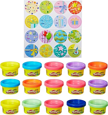 Play-Doh Party Bag with fifteen small assorted-color cans.