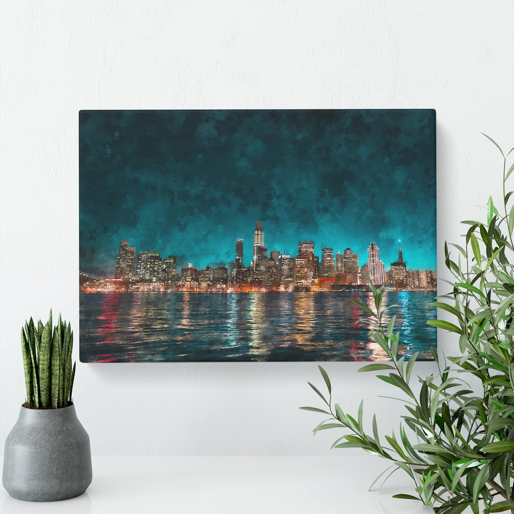 Reflection Of The San Francisco Skyline Canvas Print, Mixed, 25L x 50W cm - Image 3