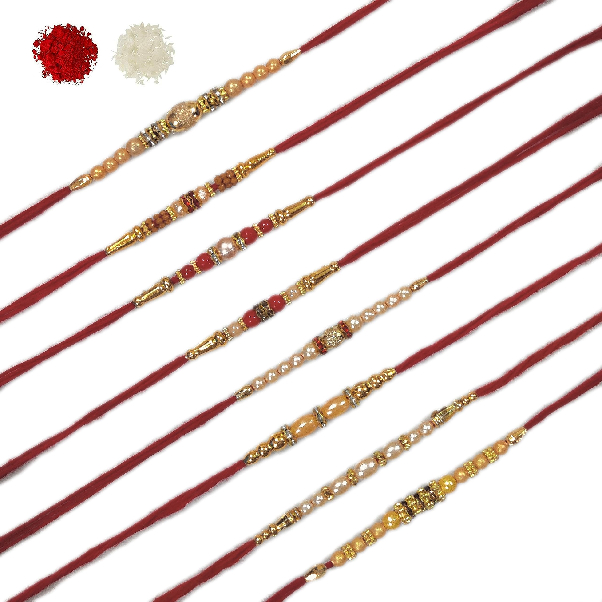 Avanti Creations Set of 8 Pearl Beads Rakhi Dora Rakhi Mouli Thread Rakhi For Brother With Roli Chawal And Greetings Card For Boys (B0CDJCQXWM) Amazon Price History, Amazon Price Tracker