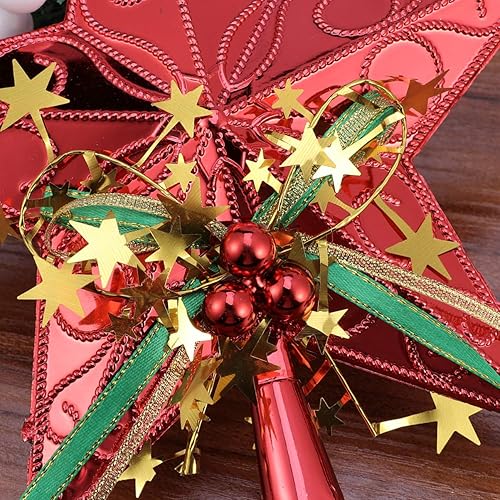 Miniatura 7 de Amosfun Decoración de estrella para árbol de Navidad de 7.9 in, decoración de árbol de Navidad con purpurina (rojo)
