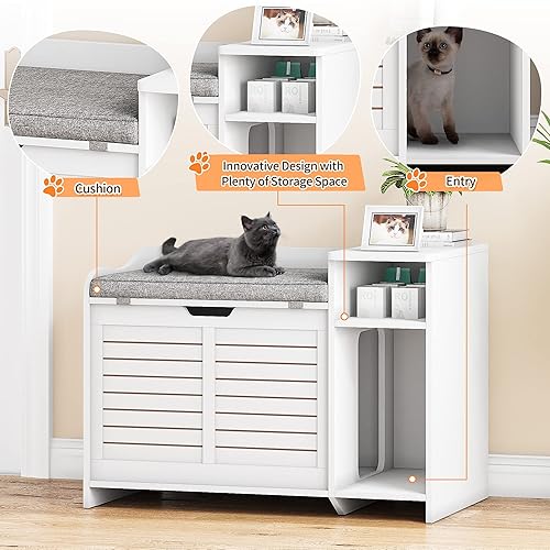 Miniatura 5 de IDEALHOUSE Caja de arena para gatos con cojín, muebles ocultos para caja de arena para gatos, muebles de caja de arena para gatos con apertura