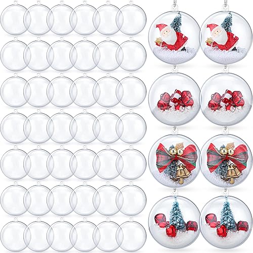Macarrie 150 bolas de adorno transparentes rellenables de Navidad de 2.36 pulgadas, de plástico transparente, para manualidades, adornos colgantes
