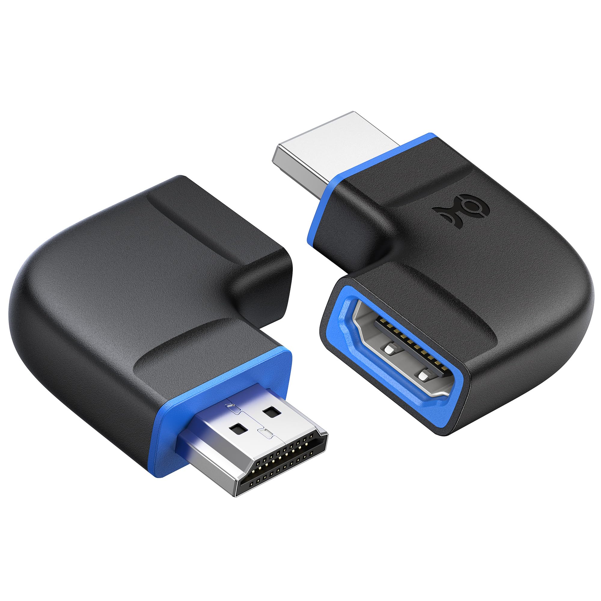 Cable Matters Flat HDMI Right Angle Adapter, 8K HDMI Converter Adapter, 90° and 270° Angle, HDMI Male to Female HDMI Extension Adapter, Supports 8K 60Hz/4K 120Hz, HDR, 2 Packs, Black