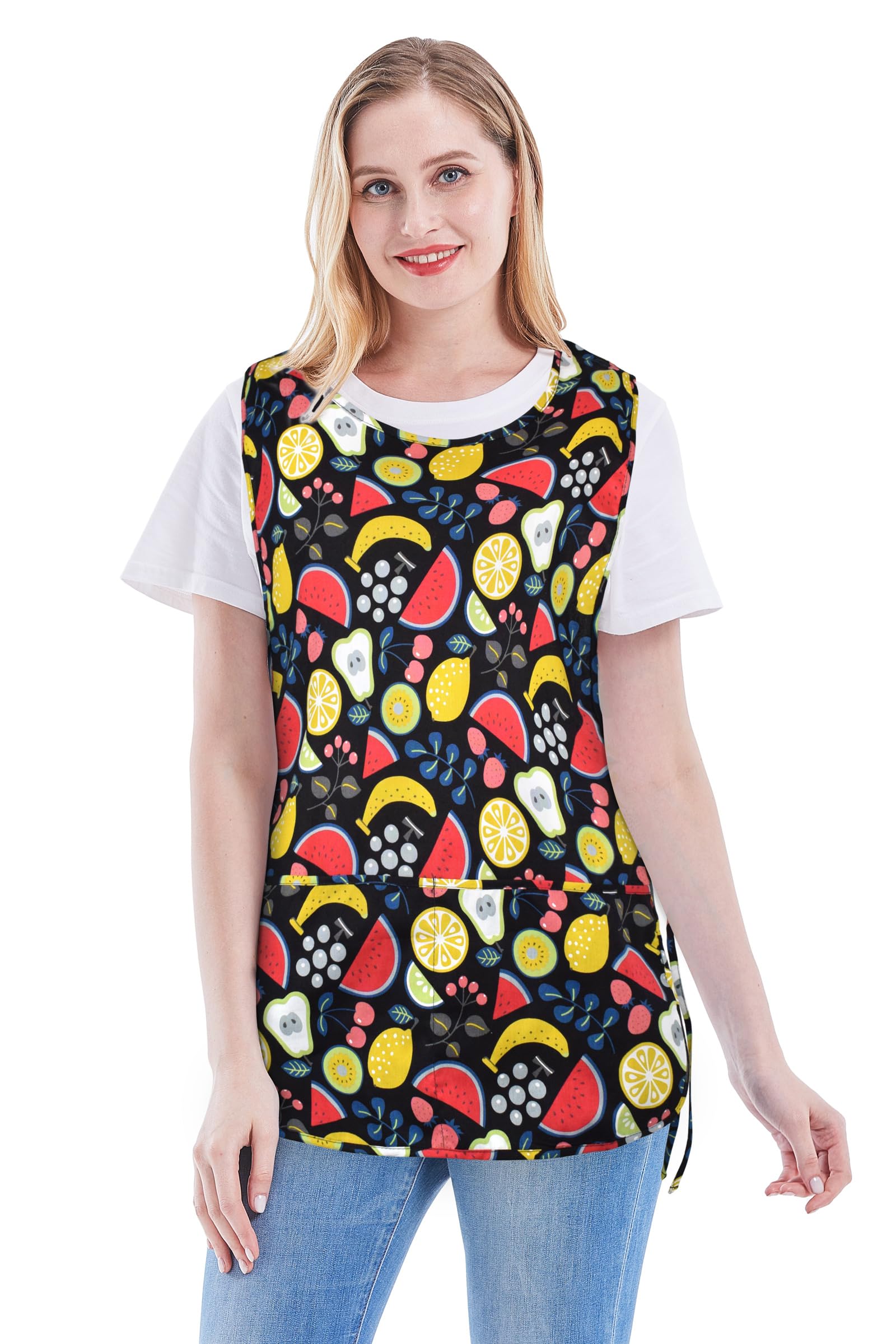 Nanxson Women Cobbler Apron with 2 Patch Pockets Cotton printed Smock with Side Ties for Work Chef kitchen CF3187
