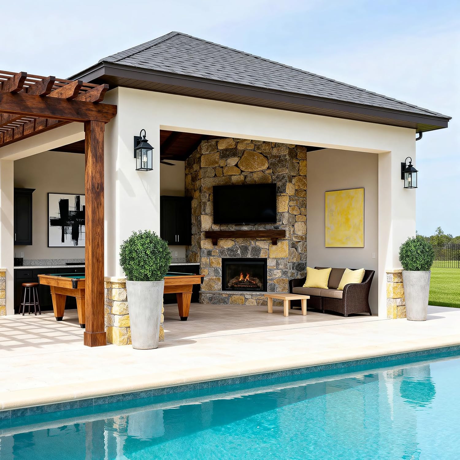 24 Inch Artificial Topiary Boxwood Ball Trees Outdoor – Set of 2 UV Resistant Faux Boxwood Topiary, Fake Potted Shrubs Evergreen for Front Door Porch Patio Balcony Home Decoration