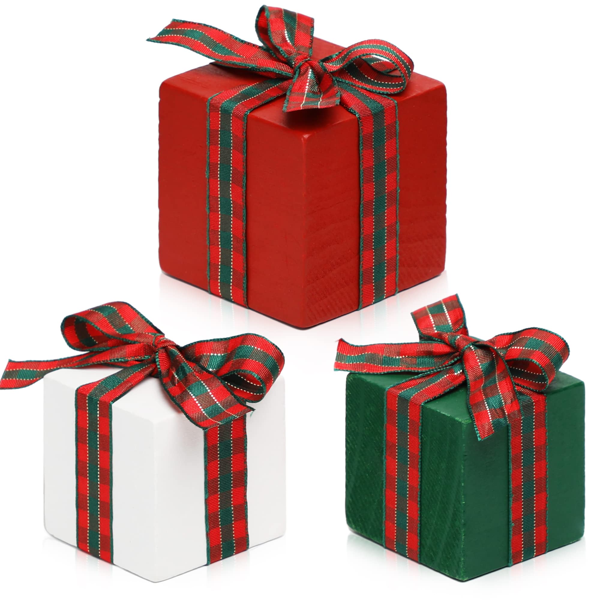 Juego de 3 bandejas escalonadas de Navidad para decoración de mesa pequeña de madera (Buffalo Plaid 1)
