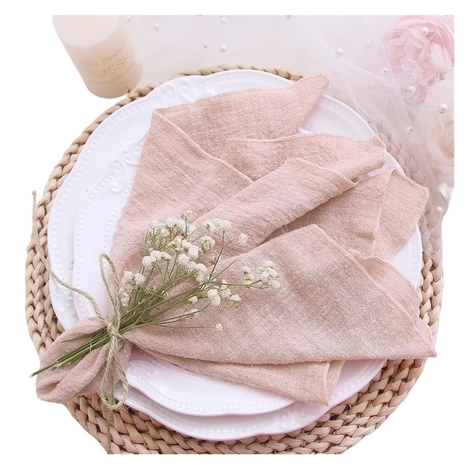 serviettes napkins 10 Pack 30x30cm Gauze Napkins Vintage Cotton Cloth Events Decorative Rustic Soft Dinner for Parties Wedding for dining wedding party everyday home(Pink)