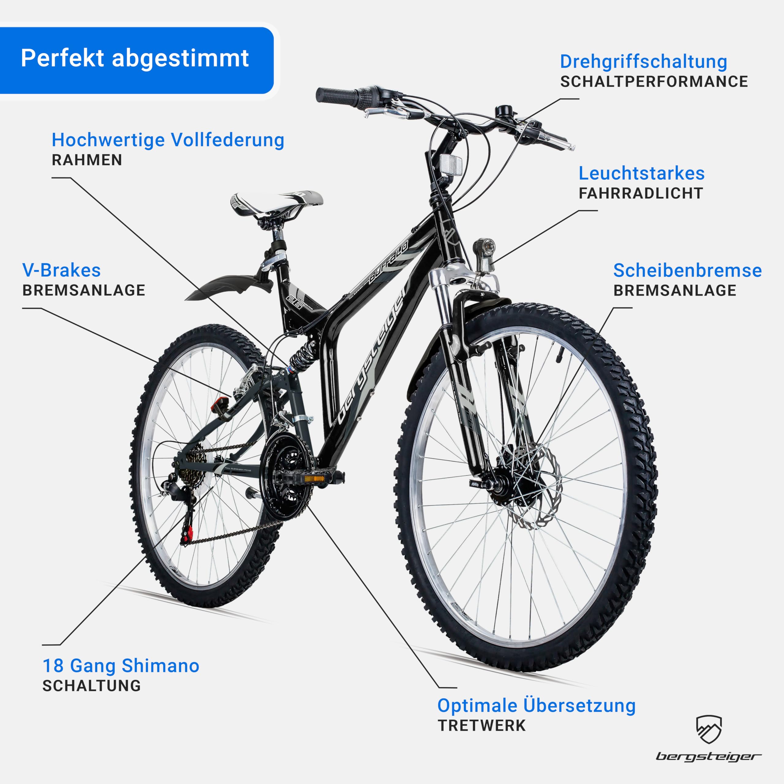 Bergsteiger Buffalo 26 Inch Full Mountain Bike 18 Speed Light