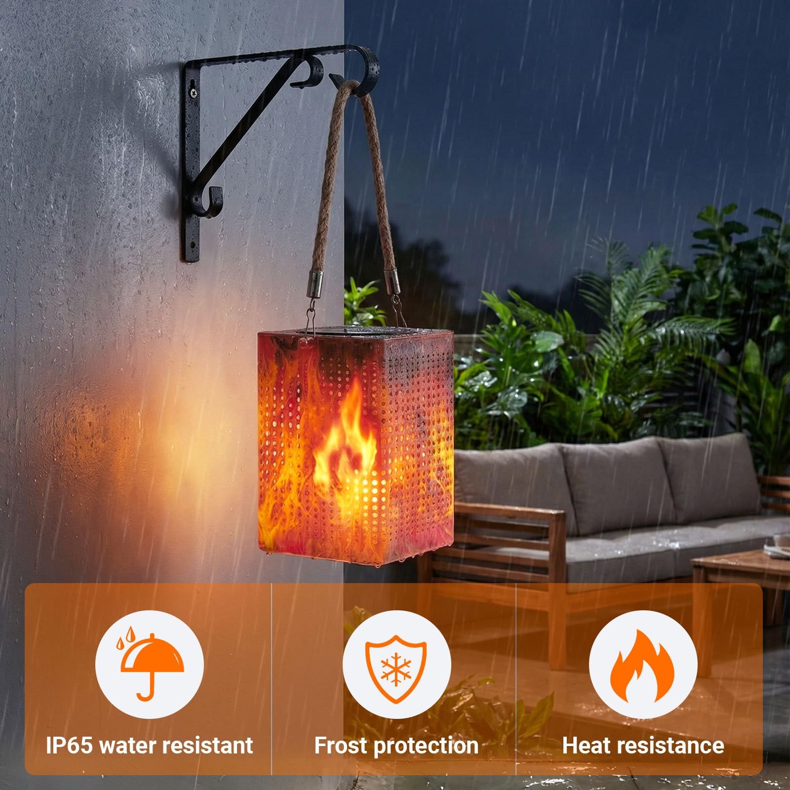 Lanterna a fiamma solare per esterni, impermeabile, confezione da 2 luci solari con effetto fiamma tremolante, IP65, resistenti alle intemperie, lanterne LED per giardino, patio, portico, balcone