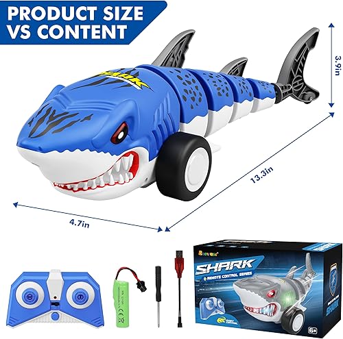 Miniatura 6 de Juguete de coche de tiburón a control remoto para niños, autos RC de 2.4 GHz, simulación de tiburón con luz fría, deriva de acrobacias de 360 y la