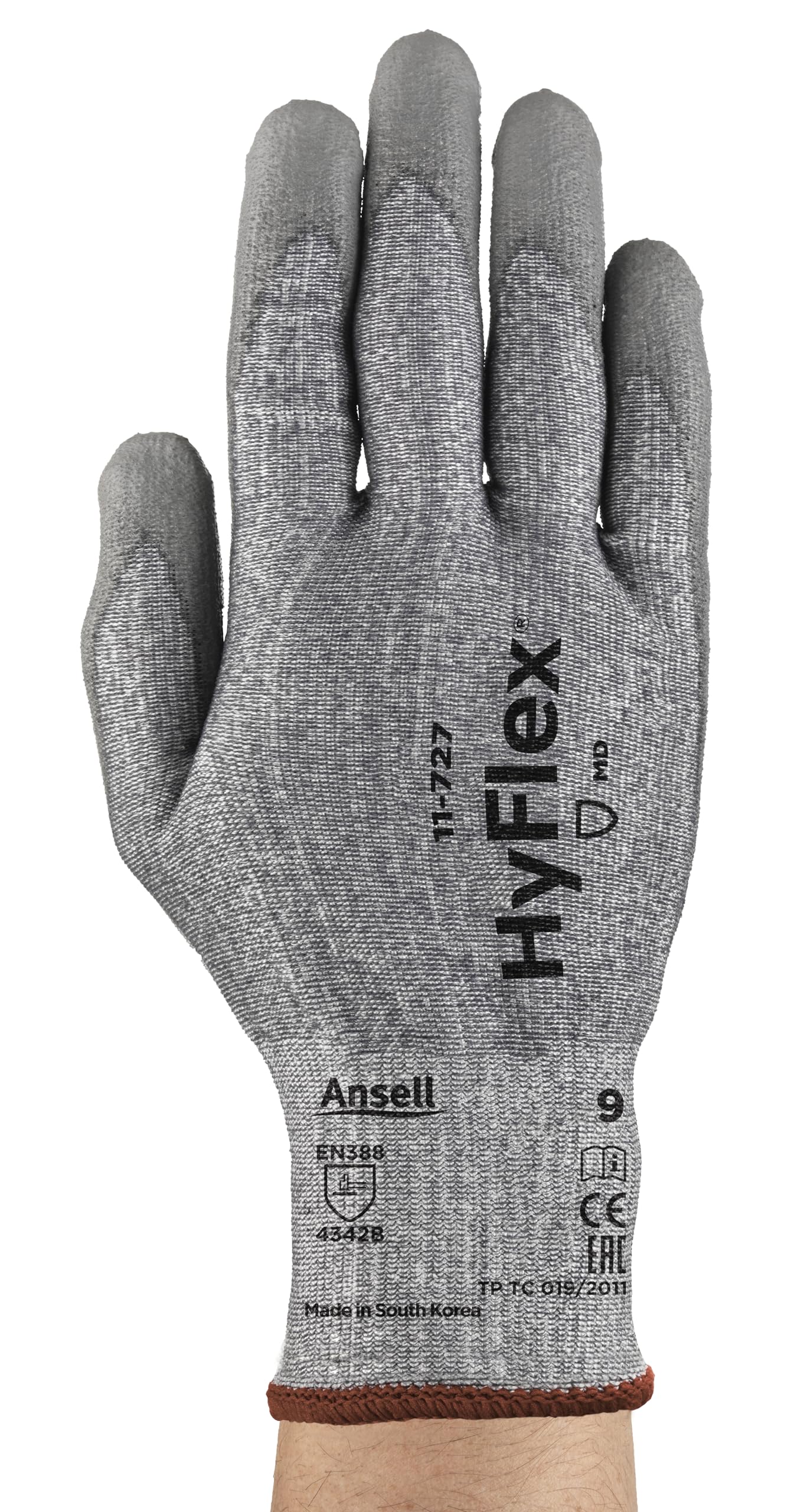 Ansell HyFlex 11-727 Gant de Travail Résistant à la Coupure, Gant de Protection Mécanique avec Préhension Renforcée, EPI Professionnel, Lavable, Gris, Taille 2XL (12 Paires)