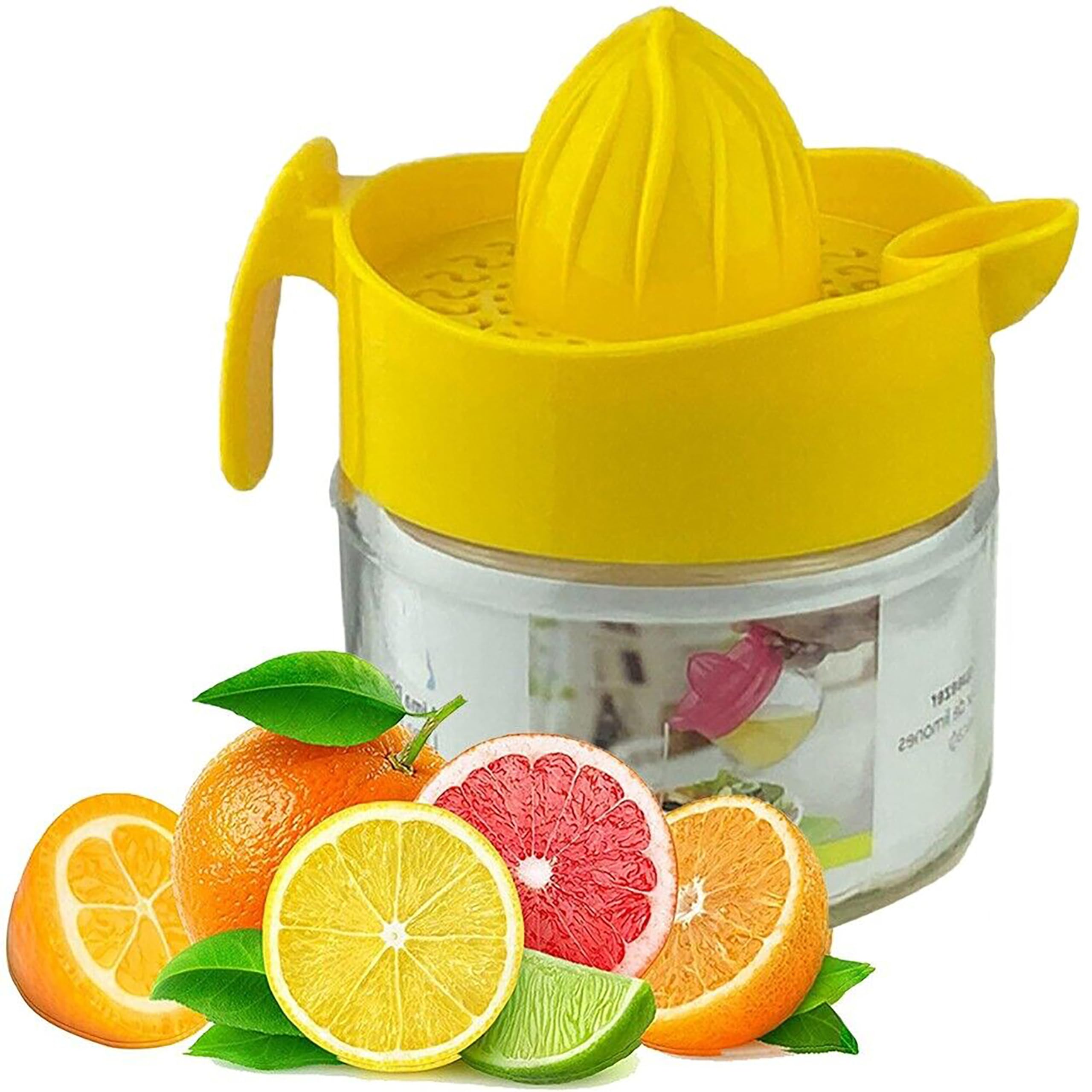 Promosyonca Cam Narenciye Sıkacağı, Plastik Başlıklı, 425ml Kapasiteli (Sarı)