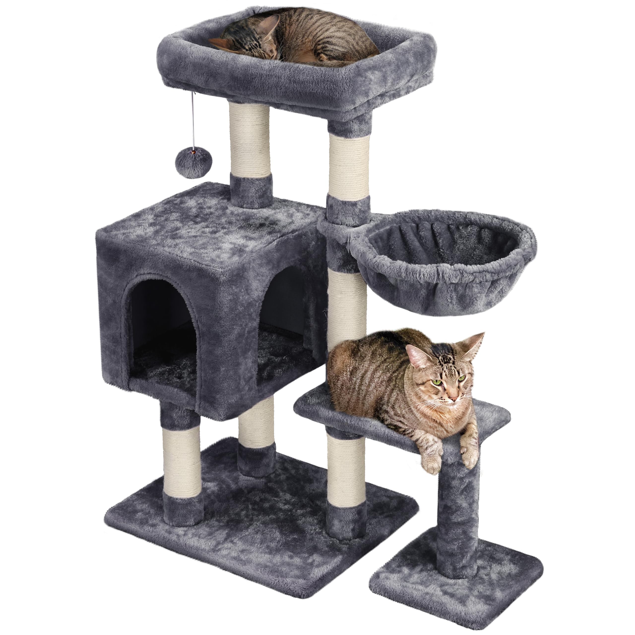 Yaheetech Albero Tiragraffi per Gatti Gattini in Corda Sisal Graffiatoio con Palla 80 x 39,5 x 96 cm Grigio Scuro