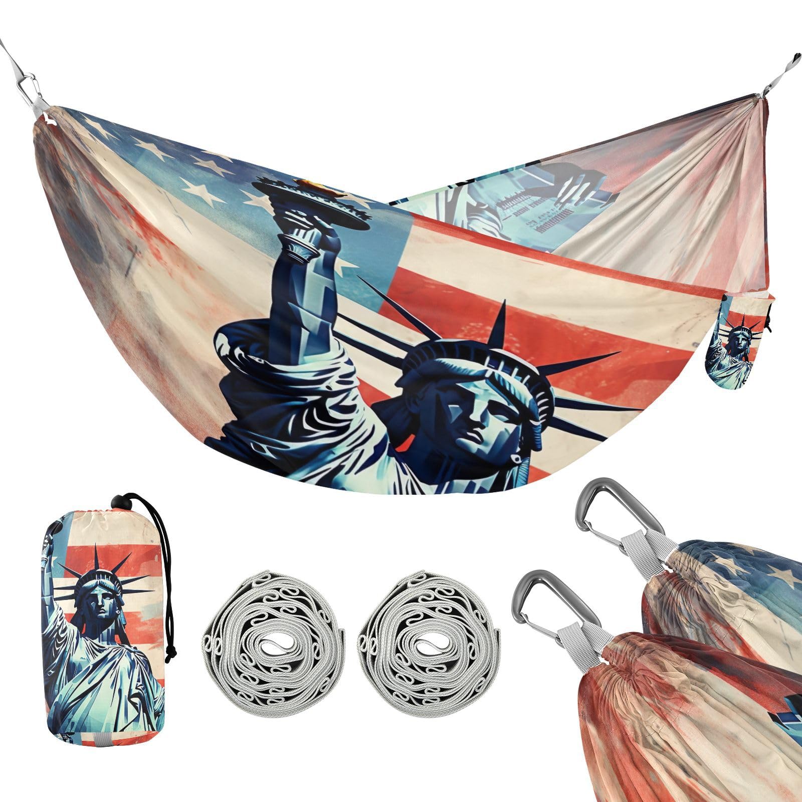 Kigai American Goddess Statue Camping Hammock Durable & Portable Travel Hammock Holds 330lbs with Tree Strapsm, Pocket, Camping Accessories