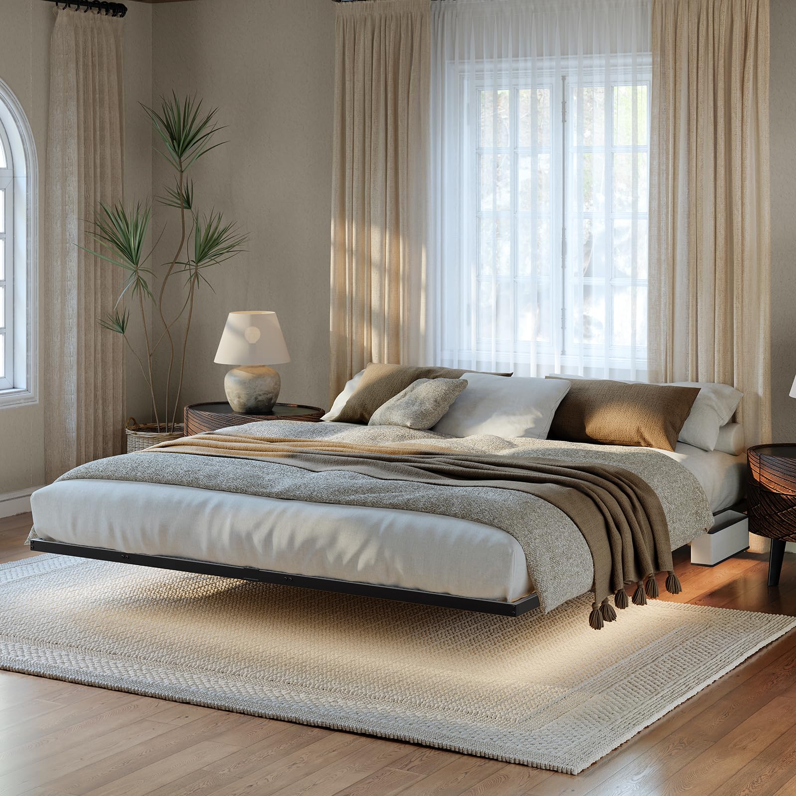 Tatub Base De Cama Flotante King Con Mesita De Noche, Marco De Cama  Flotante LED De Metal Con Estación De Carga Y 4 Tapones Deslizantes Para  Colchón, No Necesita Somier, Fácil, image size:1600x1600