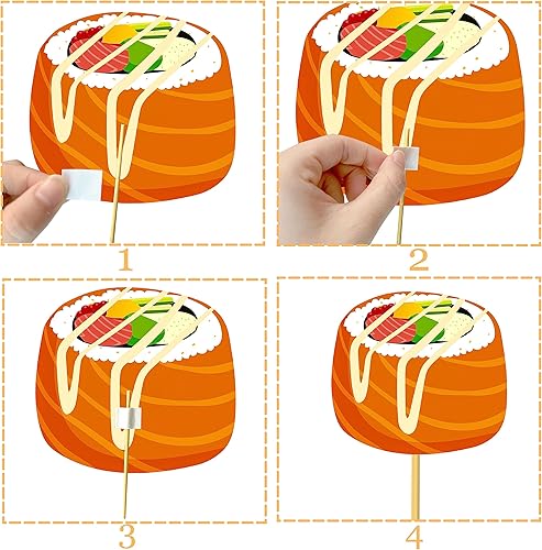 Miniatura 6 de Palitos de centro de mesa de sushi, 26 piezas, decoración de fiesta de sushi Let's Roll Sushi para fiesta de cumpleaños para suministros de sushi