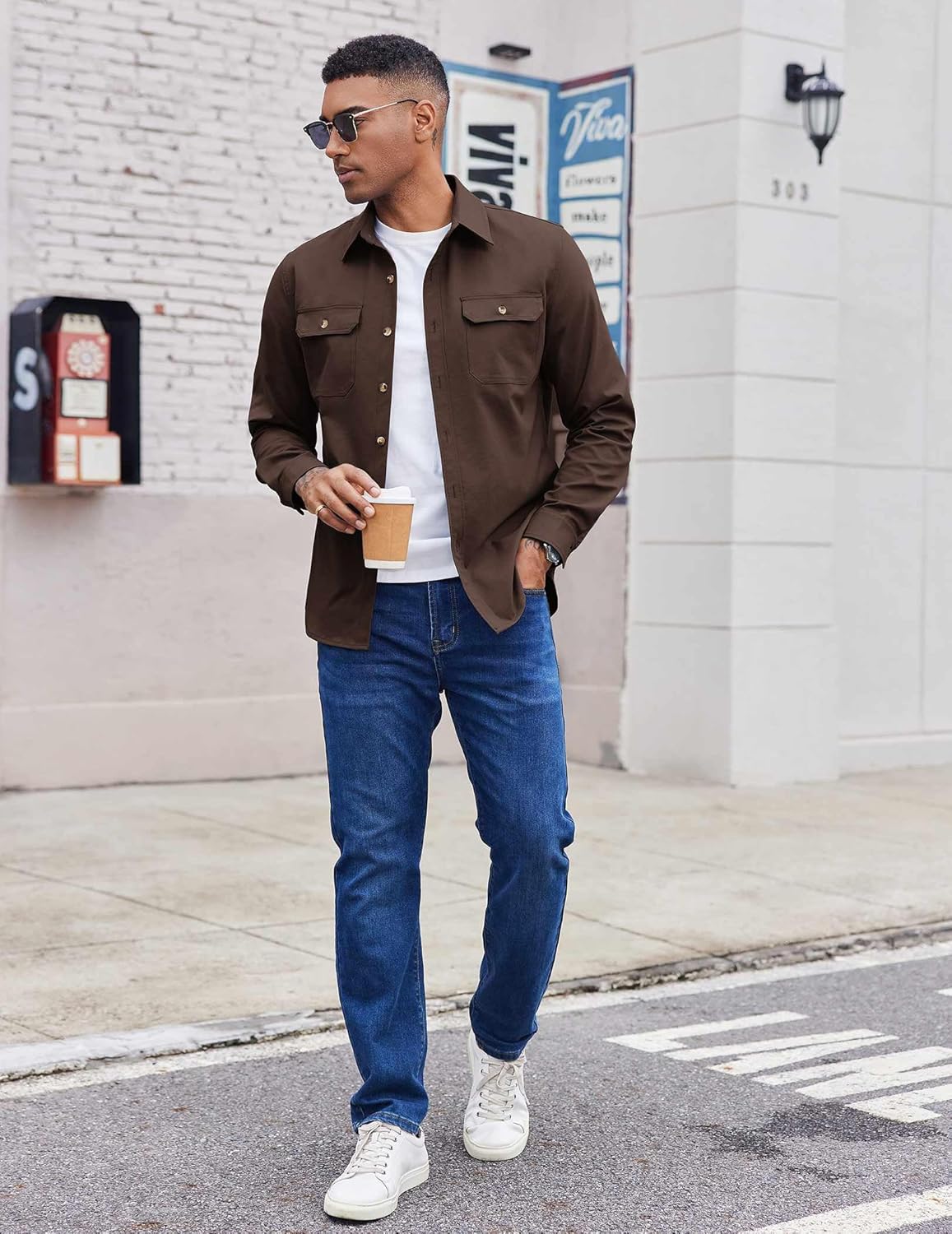 COOFANDY Men's Long Sleeve Button Up Shirt Jacket with Flap Pockets - Image 2