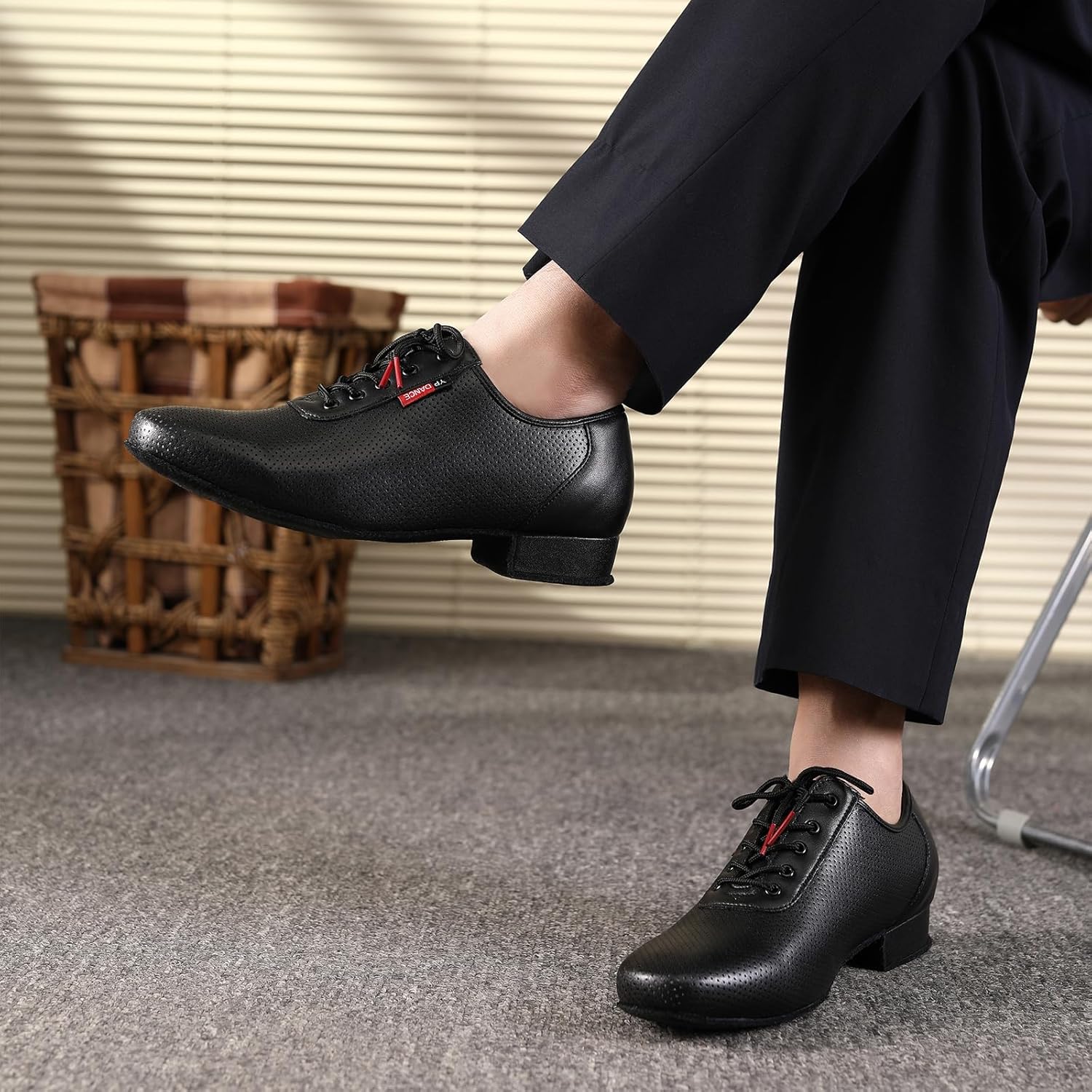 Men's Latin Dance Shoes 1 Inch Heel Ballroom Salsa Tango Waltz Character Dancing Shoes with Suede Sole