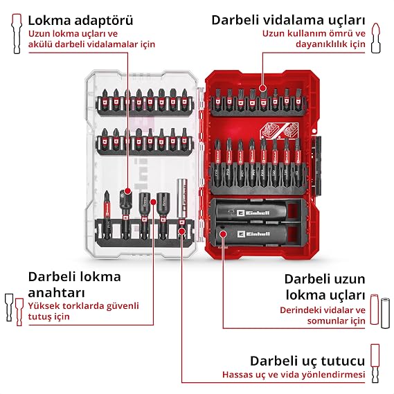 Orijinal Einhell M-CASE Darbeli Bit ve Lokma Seti – 39 Parça (25 mm Bitler, 50 mm Bitler, Altı Köşe Lokmalar, Uzun Lokmalar, Lokma Adaptörü, 60 mm Bit Tutucu, Saklama Kutusu Dahil) - 49109220