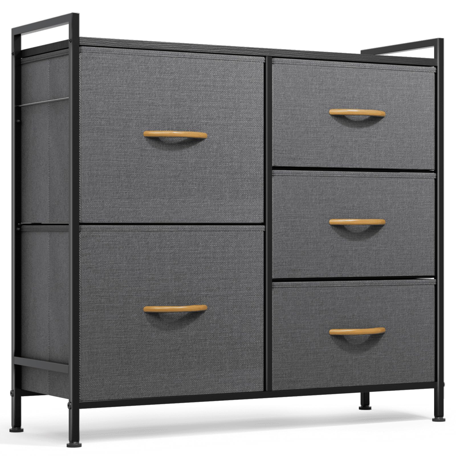 ROMOON 2-Tier Wide Closet Dresser, Nursery Dresser Tower with 5 Easy Pull Fabric Drawers and Metal Frame, Multi-Purpose Organizer Unit for Closets, Dorm Room, Living Room, Hallway