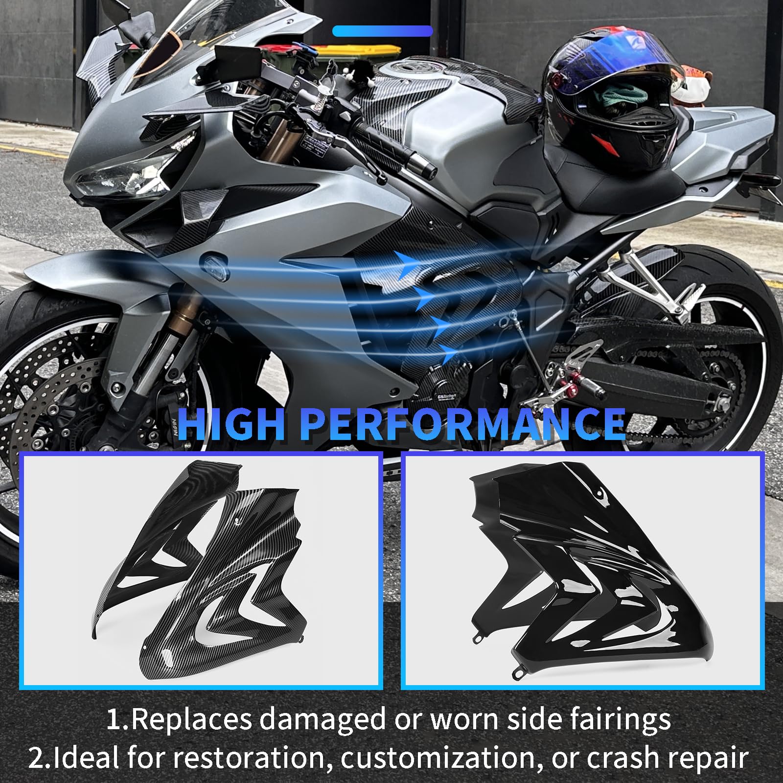 Motorrad Karosserie Seitenplatte Verkleidung Karosserie Füllung Injektionsrahmen Spoiler Seiten Cowl Abdeckung Panel für CBR 650R CBR650R CBR 650 R Zubehör 2019-2023 (Carbon-Look)