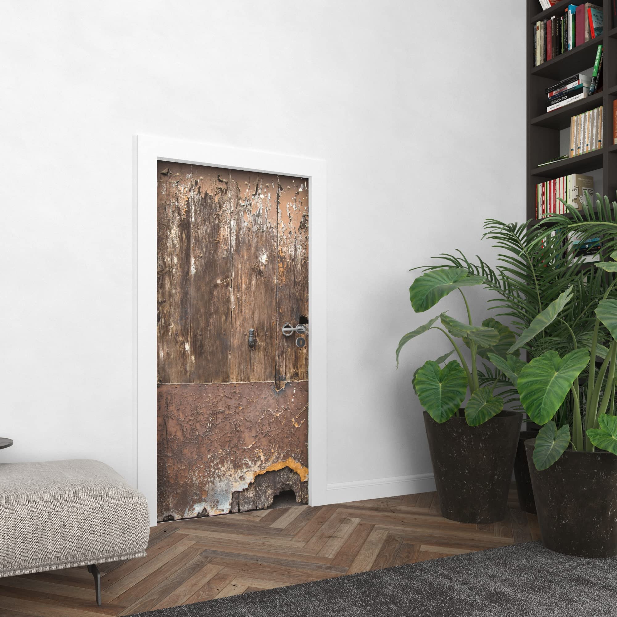 Sticker Porte Trompe-l'Œil Bois Rustique 3D - 80x210 Cm - Autocollant PVC - Pour Décoration Murale - 6