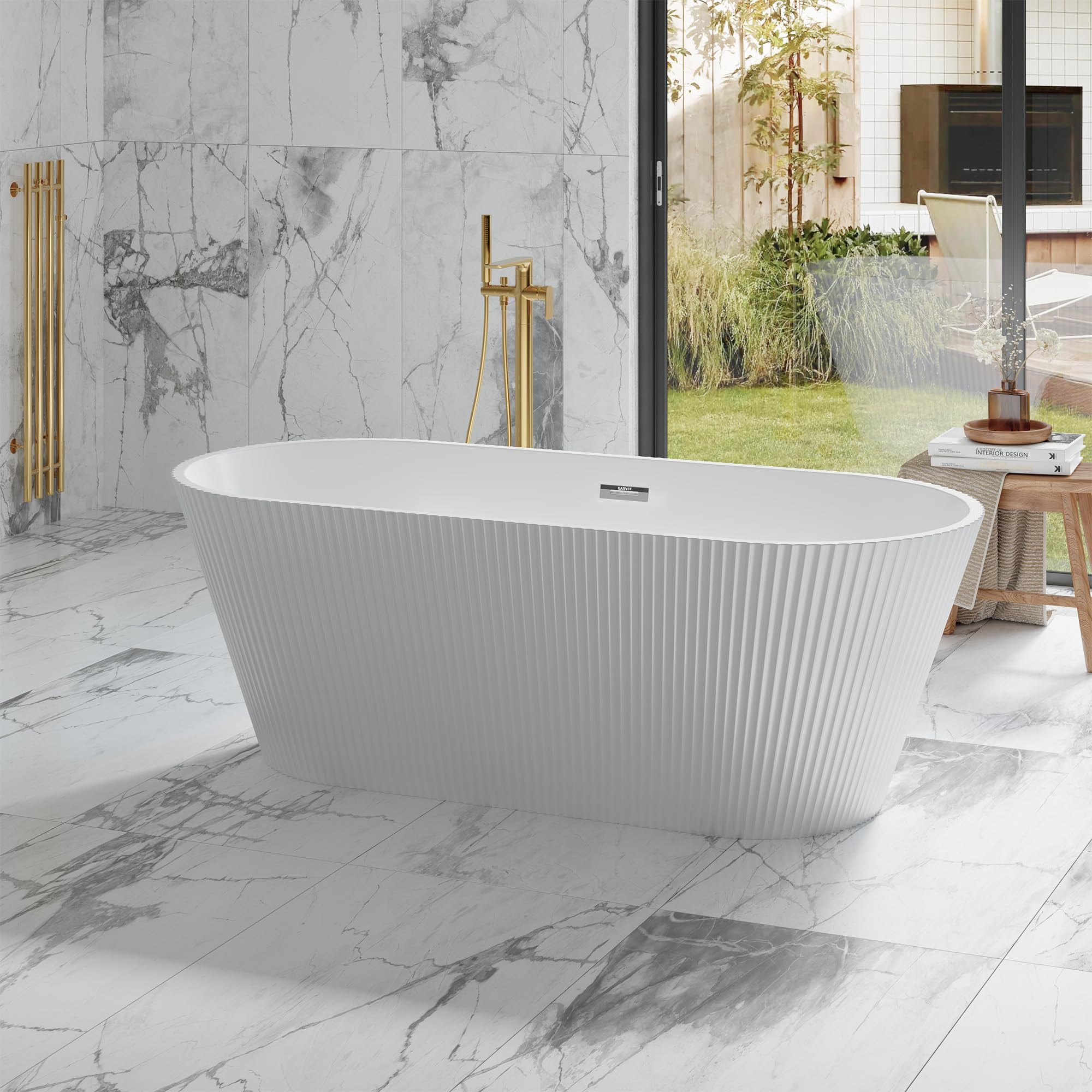 GarveeLife 59 Inch Freestanding Bathtubs, Soaking Tub, Modern Free Standing Bathtub with Integrated Overflow, Deep Ergonomic Design for Spa-Like Relaxation, Acrylic