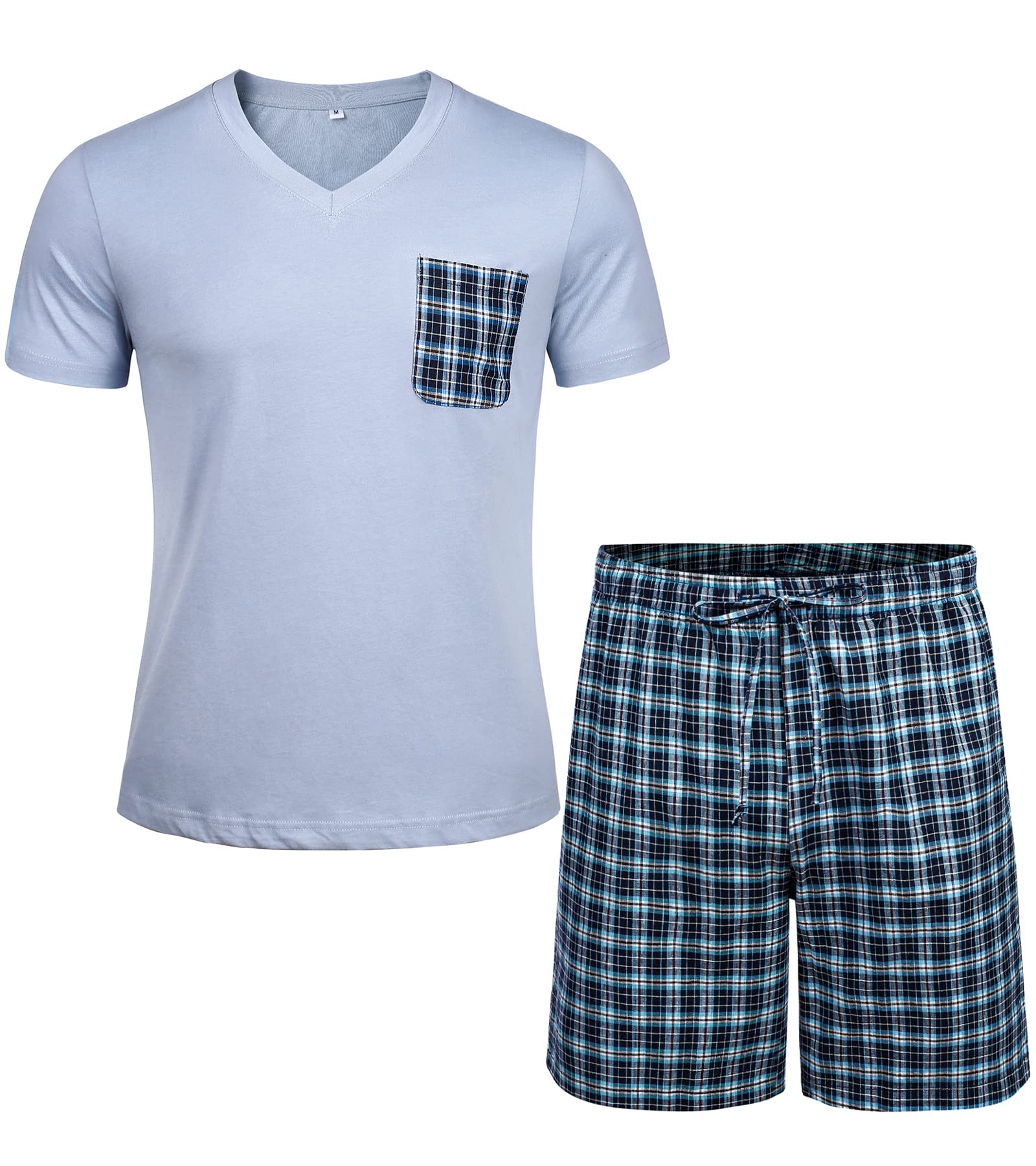Pyjama Court pour Homme - 100% Coton - Manches Courtes - Ensemble avec Pantalon à Carreaux