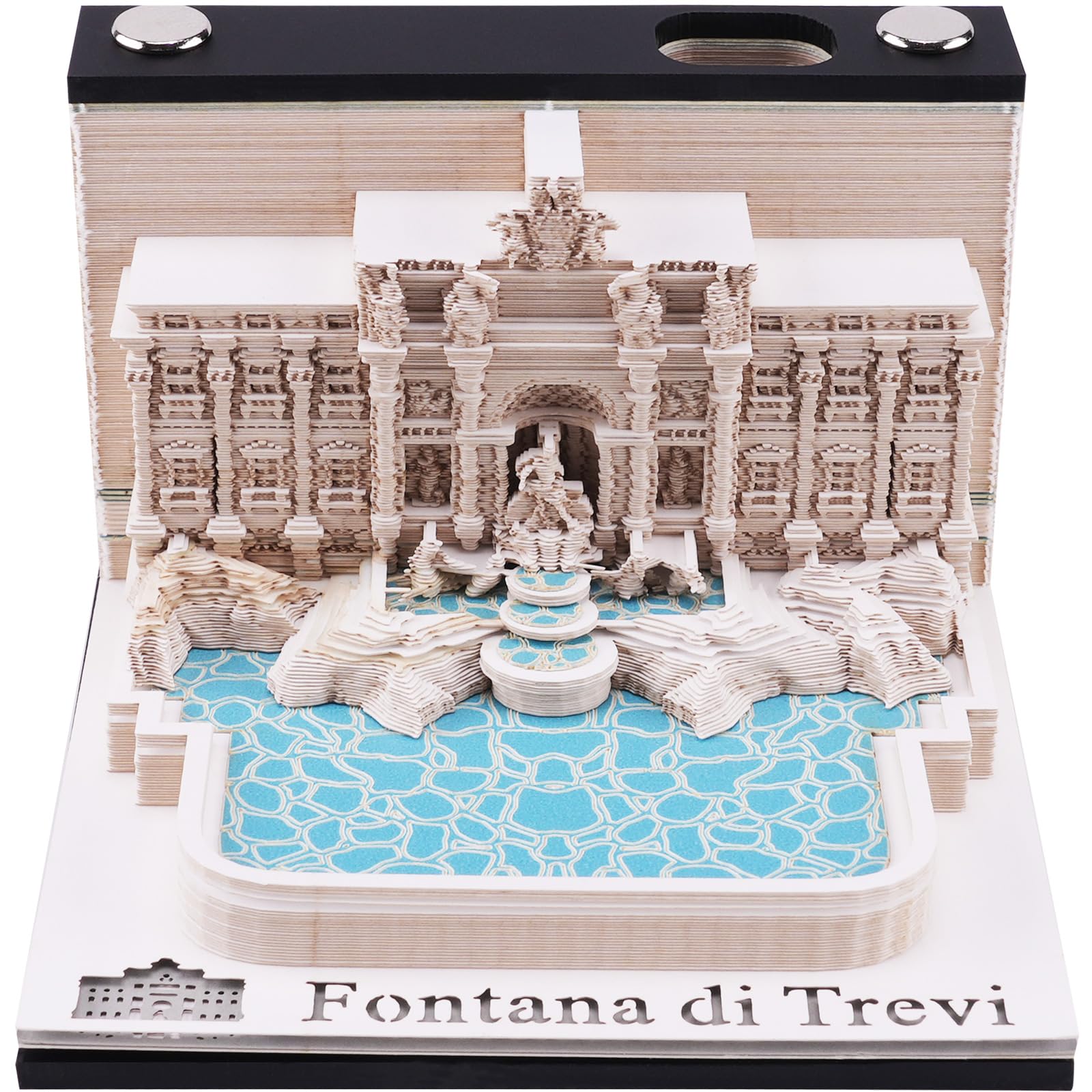 Calendario settimanale 3D 2026 - Fontana di Trevi | Il tuo calendario artigianale con modello cartaceo 3D architettonico integrato | Decorazione per scrivania creativa & figurina decorativa esclusiva