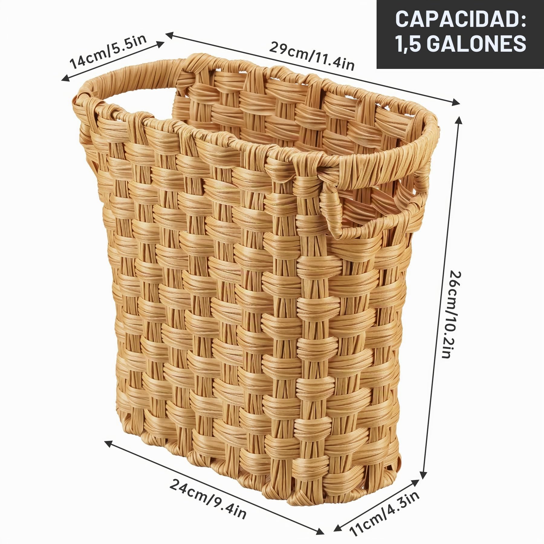 Papelera de mimbre tejida a mano con asas integradas, mini cubo de basura multifuncional y organizador para el hogar y la oficina, diseño compacto y construcción duradera con artesanía fina