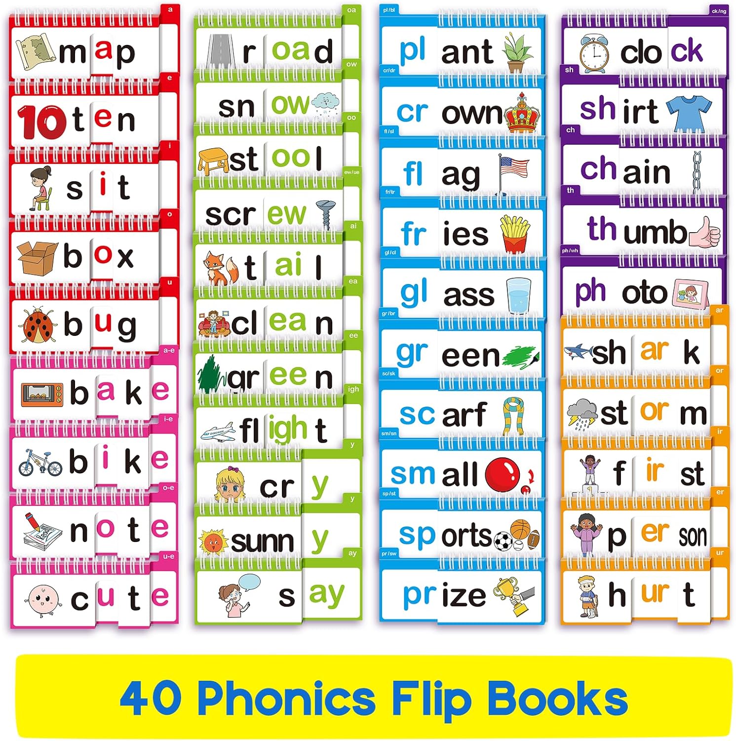 Word Family Build Book, 40 Read and Rhyme Flip Books, Learn to Read Phonics Flash Cards, Sight Words Flash Cards Kindergarten Flip Books for Kids Homeschool Preschool Learning Activities - Image 3