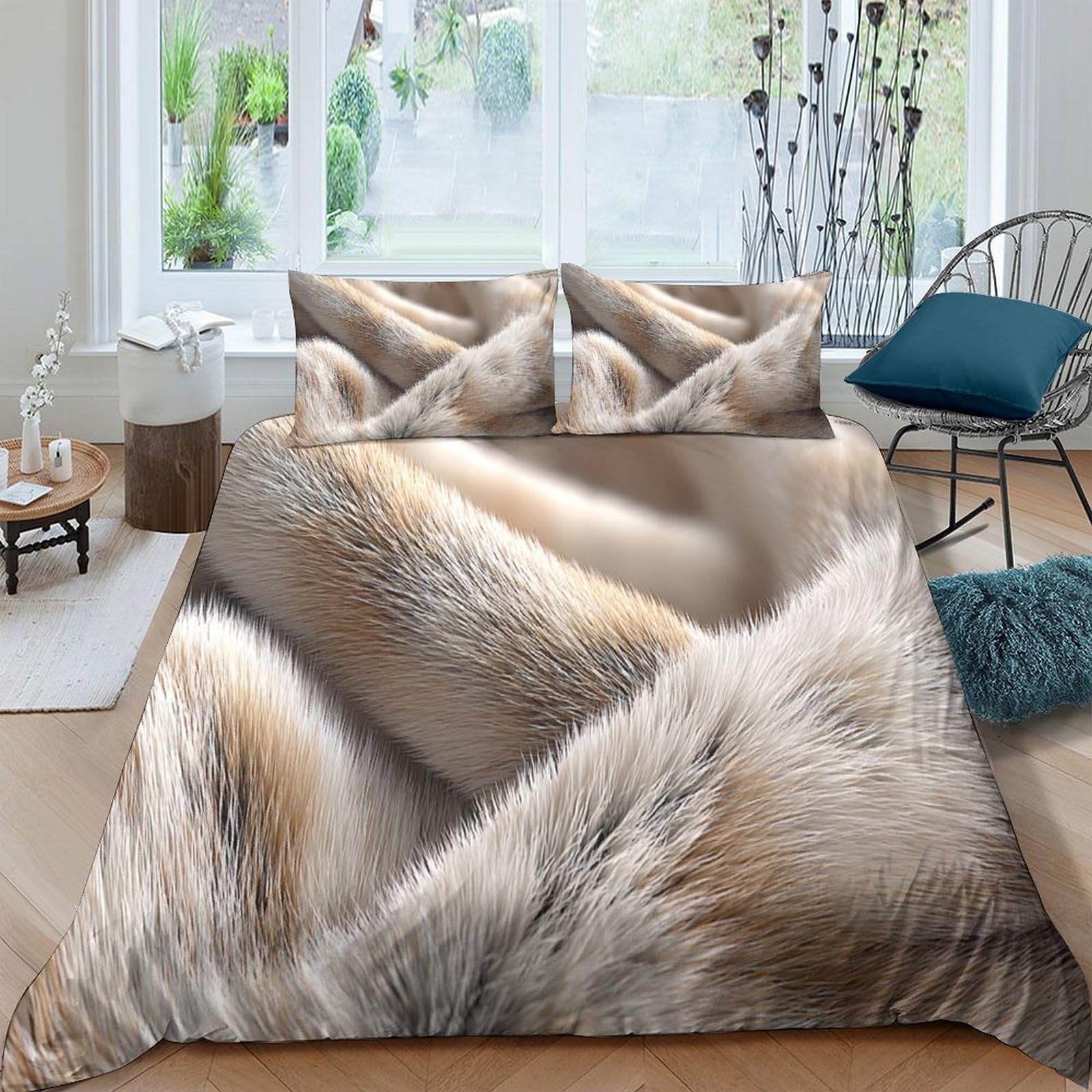 Ctjqhvkz Style-6 3D Printed Faux Fur Fitted Sheet Microfiber Soft Bedroom Decor Animal Pattern Mattress Cover For Home Guest Room Single（135X200cm）