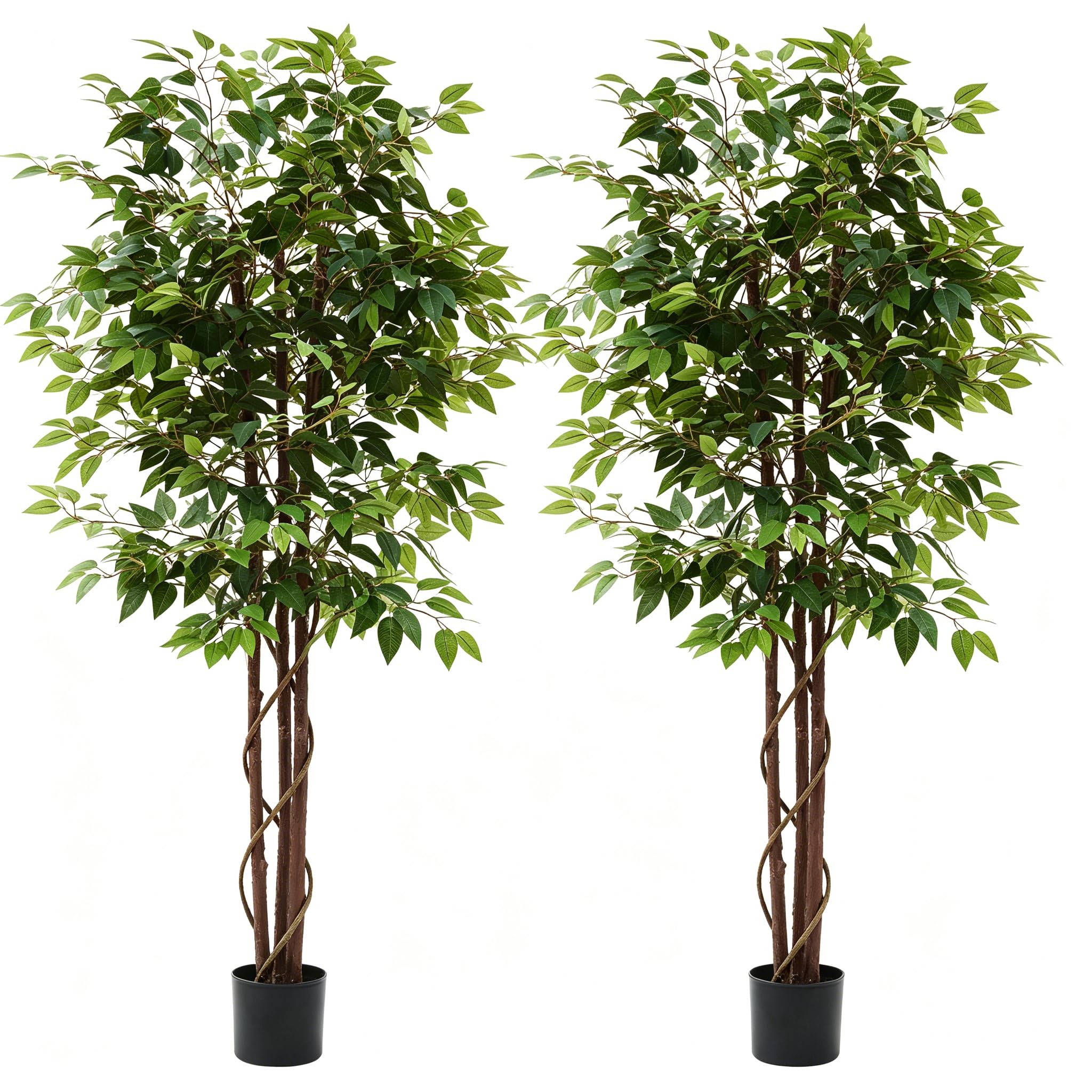 Panana Artificial Plant Set of 2 Ficus Tree,6FT Green Large Bushy Decorative Faux Plants in Pot (Ficus Tree, 2 Pack)