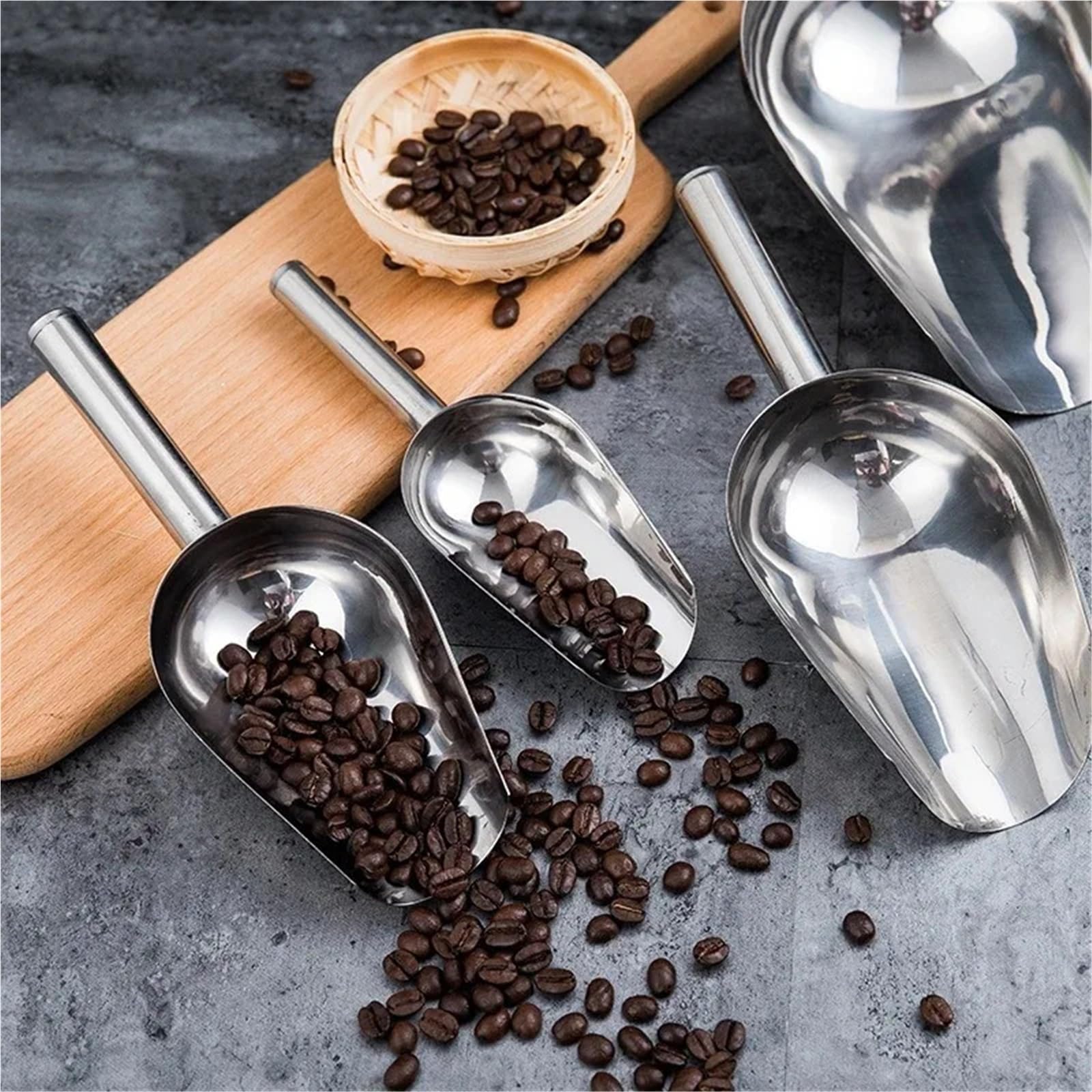 6PCS 8 pollici in acciaio inox pala del ghiaccio raschietto chicchi di caffè cucchiaio pale buffet bar cibo misurini accessori da cucina per Cucina(9Inches)