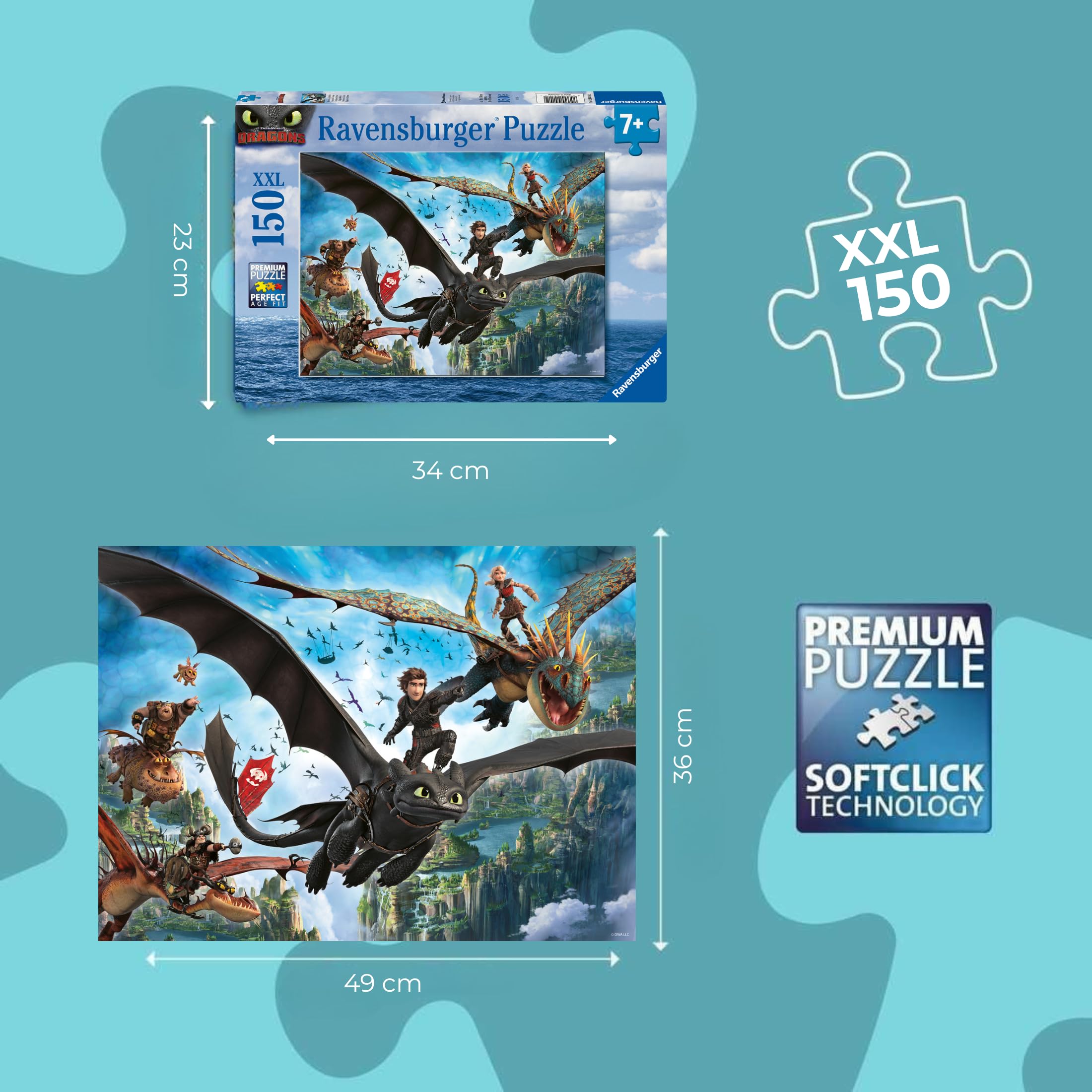 Ravensburger How to Train your Dragon XXL 150 piece Jigsaw Puzzle for Adults and Kids Age 7 Years Up, Weiß, 150 pezzi, 49.3 x 36.2 cm - Image 3