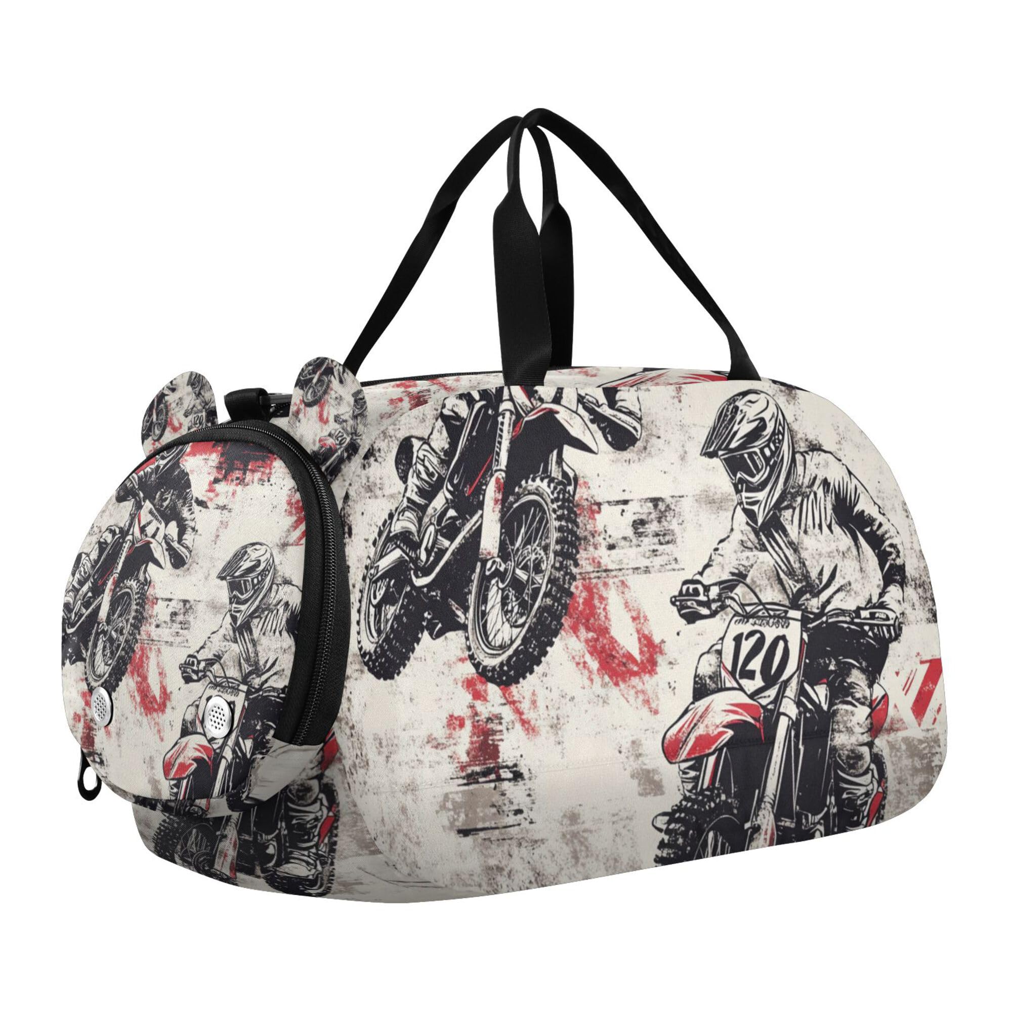 Glaphy Motocross Motocycle Retro Duffle Bag for Toddler Boys Girls, Gym Sports Bag with Shoe Compartments, Kids Travel Overnight Weekender Shoulder Bag