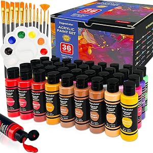 36 color Acrylic Paints Set, Brushes Palette Art Supplies Gifts for Kids & Adults, Fantastic Vibrant Pigment Art sets for Beginners and Professional Artists | 12 Brushes, 1 Palette, Acrylic Paints Art Supplies Gifts Crafts for Beginners Adult Artists