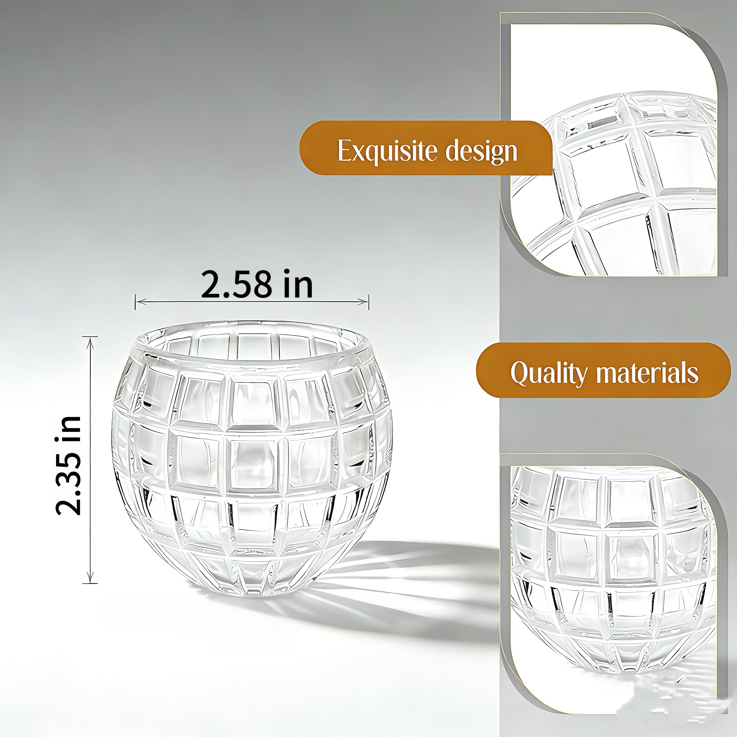 Portavelas votivas redondas de cristal, portavelas pequeños transparentes para centro de mesa, boda, decoración del hogar (3 x 2.36 pulgadas)