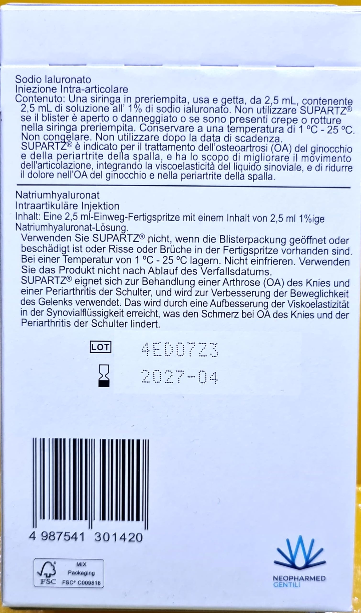 MDM Siringa Intra-Articolare Supartz, 2.5 Millilitri, 3 Siringhe