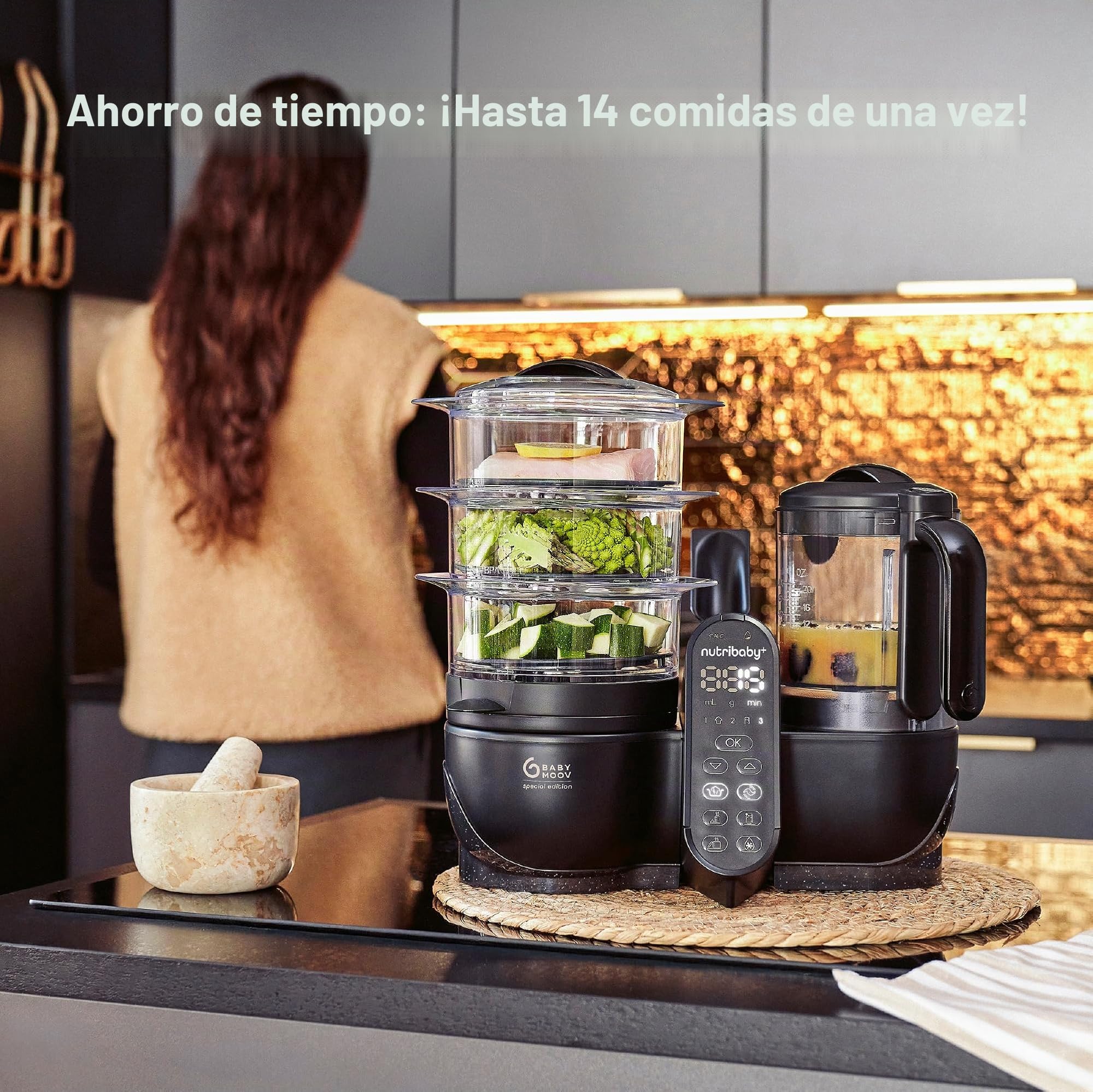 Babymoov Nutribaby(+) XL - Robot Multifunción 6 en 1, Vaporera, Batidora, Gran capacidad de 2,9 l, Óptimo para la Cocina por Lotes, Negro