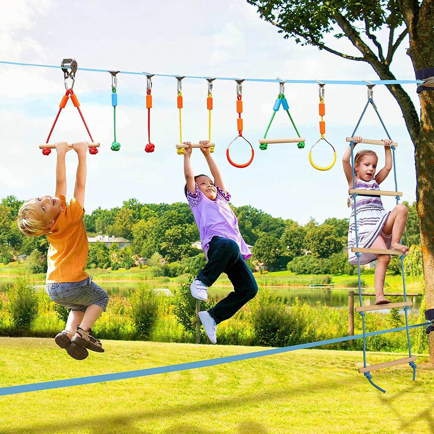 Barres De Singe Pour Slackline Et Parcours Aventure – 2 Pièces En Bois Avec Mousquetons, 35 Cm, Supporte 250 Lb