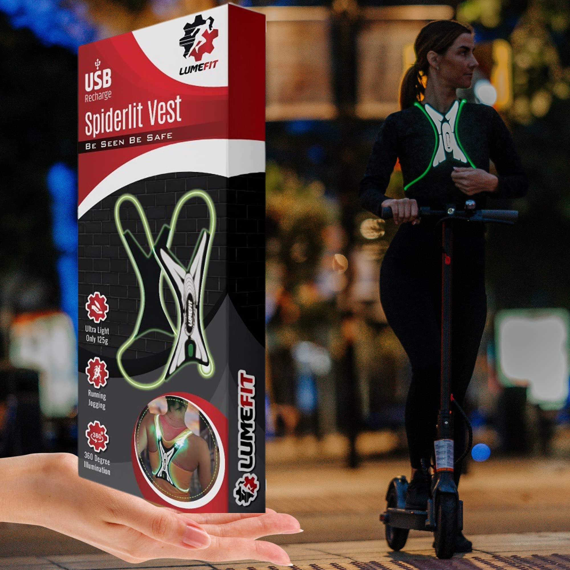 Gilet Réfléchissant LUMEFIT - Avec 8 LED - Haute Visibilité Pour Course, Vélo - Réglable