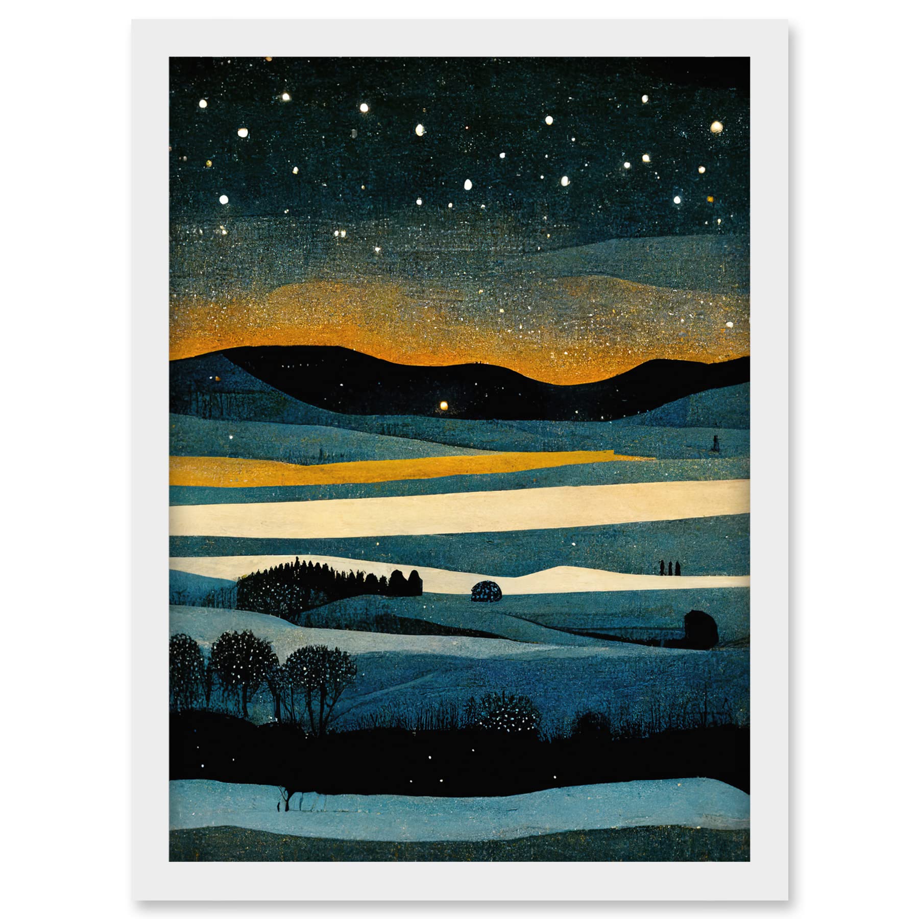 Doppelganger33 LTD Star Filled Twilight Landscape Painting Artwork Framed A3 Wall Art Print