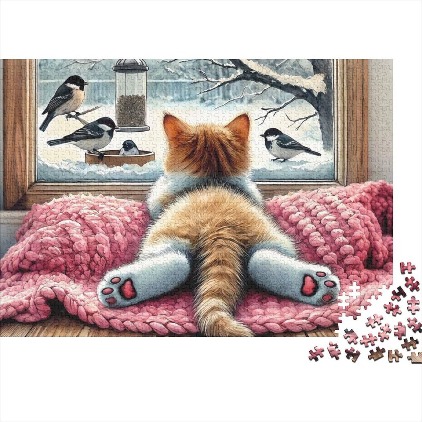 Cat Looking Out Window Jigsaw Puzzle for Adults 1000 Piece Jigsaw Puzzle Cozy Indoor Scene Relaxing Focus Boost Family Game Home Decor Gift 38x26cm/1000pcs โ image 1