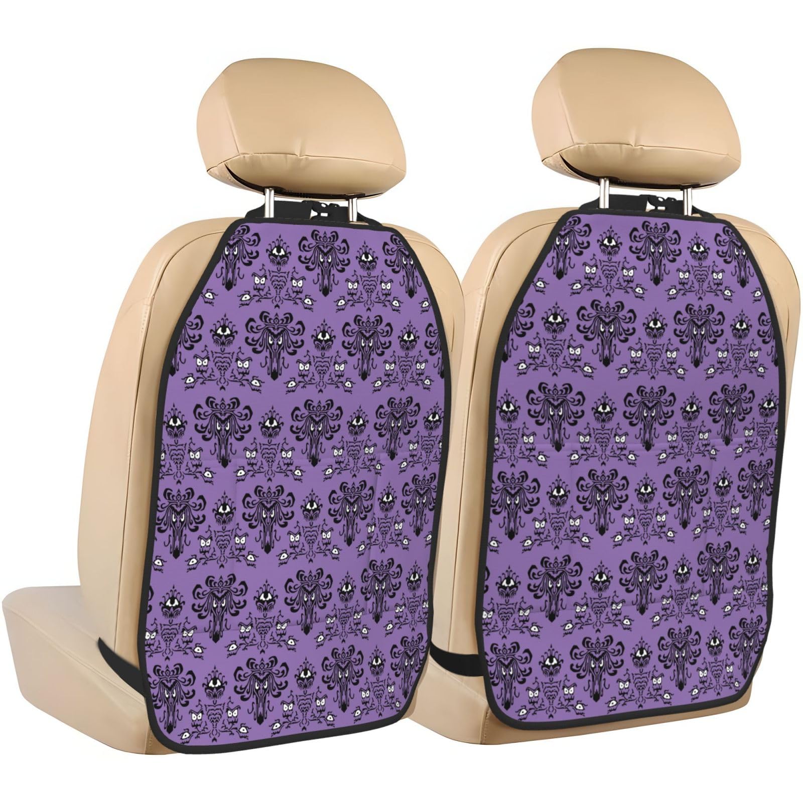 BEIANSHUO Haunted The Mansion Car Seat Back Kick Protectors,2 Pack Kick Mats with Storage Pockets for Vehicles to Protect from Dirt, Mud & Scratches