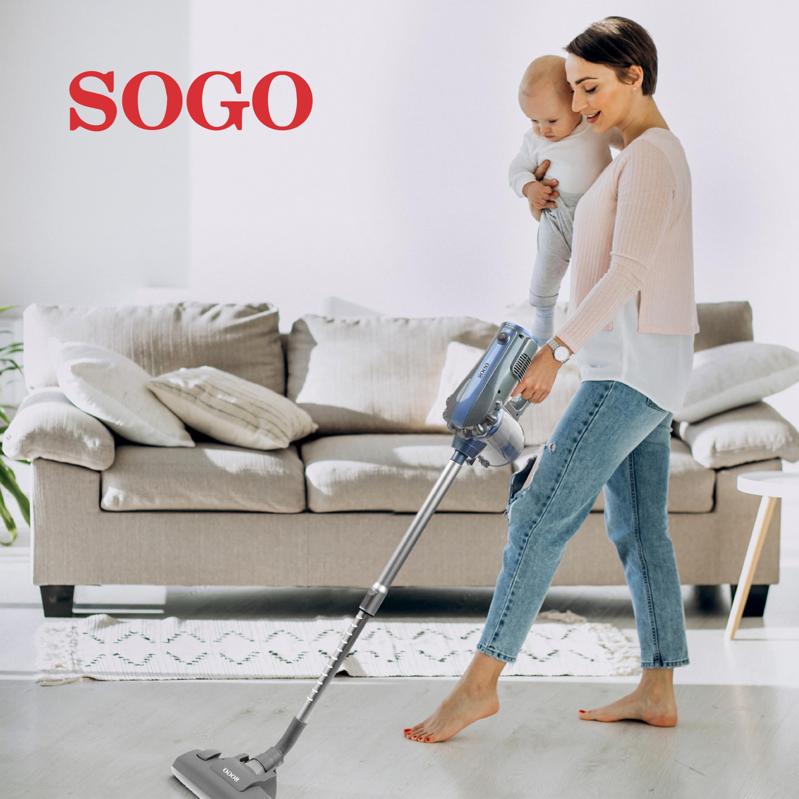 SOGO Aspirador Vertical Cómodo y Manejable – Aspirador Ciclónico 2 en 1 – Aspiradora de Mano y Escoba Ligera para Uso Diario – Cable de 4,5 Metros y Potencia 600W - Aspiradora con Filtro HEPA