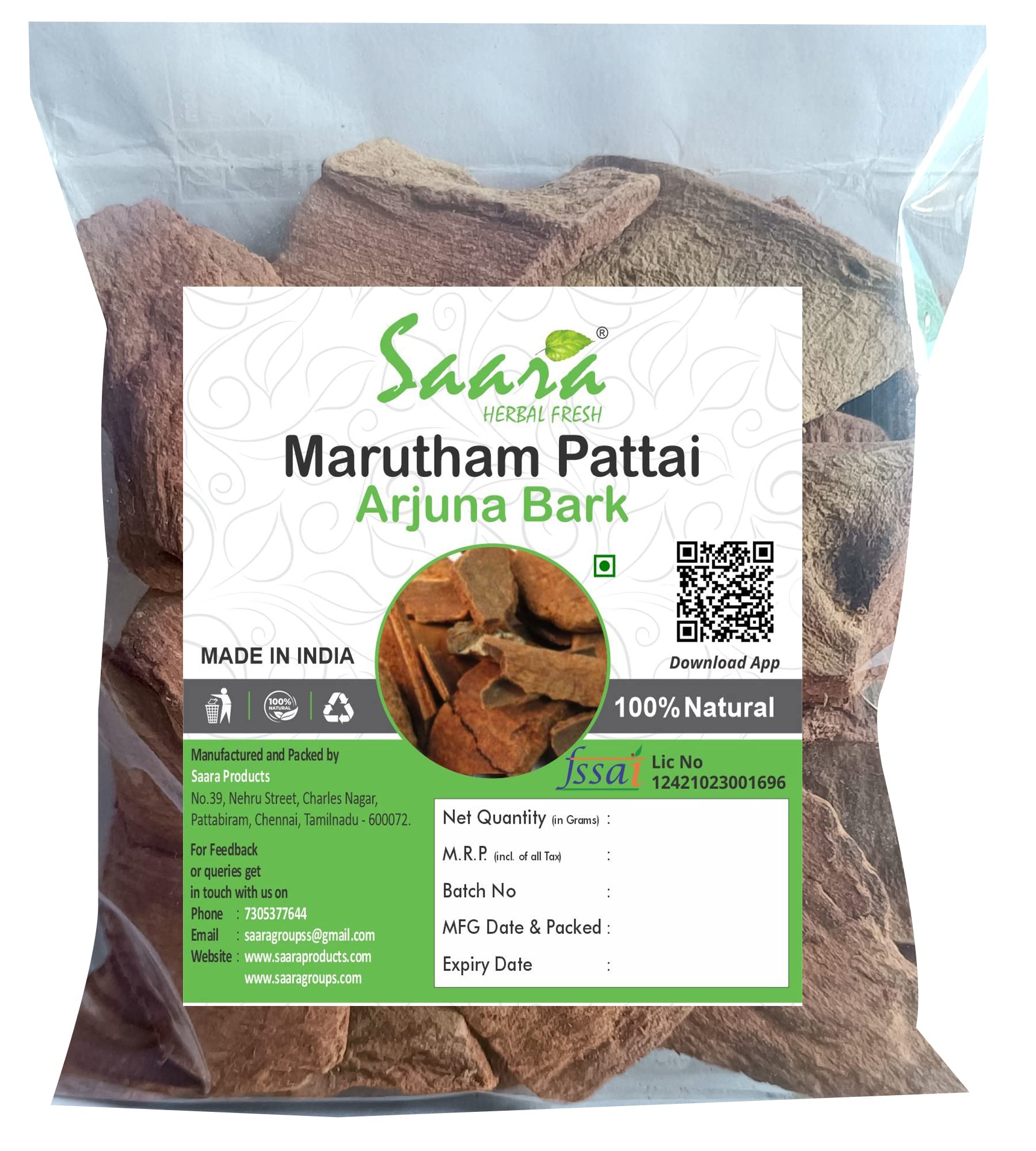 Saara HERBAL FRESH Marutham Pattai,50g, Terminalia Arjuna Bark, Arjuna Chaal, Arjun Bark for blood clotting, heart palpitations, insomnia, Manages Diabetes (Pack of 1 X 50g) (B0C2YZ71VN) Amazon Price History, Amazon Price Tracker
