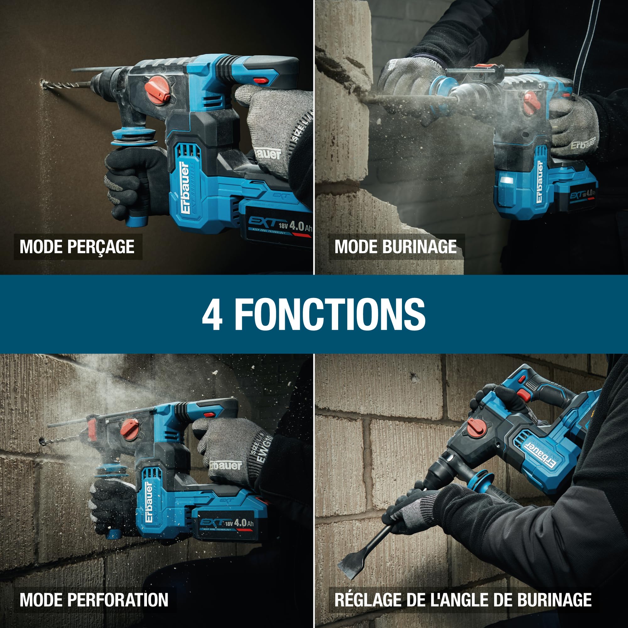 Erbauer ERI1078SDS Perforateur SDS+ sans fil 18 V brushless 3 J (sans batterie)